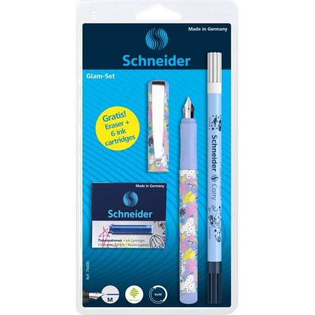 Rinkinys SCHNEIDER: plunksnakotis GLAM+Corry+6 rašalo kapsulės 3 Rinkinys SCHNEIDER: plunksnakotis GLAM+Corry+6 rašalo kapsulės 3