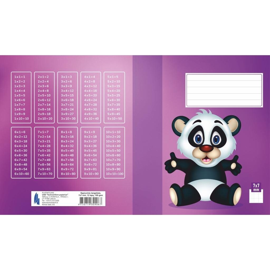 Sąsiuvinis 1 klasei, A5, langeliais, 12 lapų, 100gsm, kartoniniu viršeliu 3