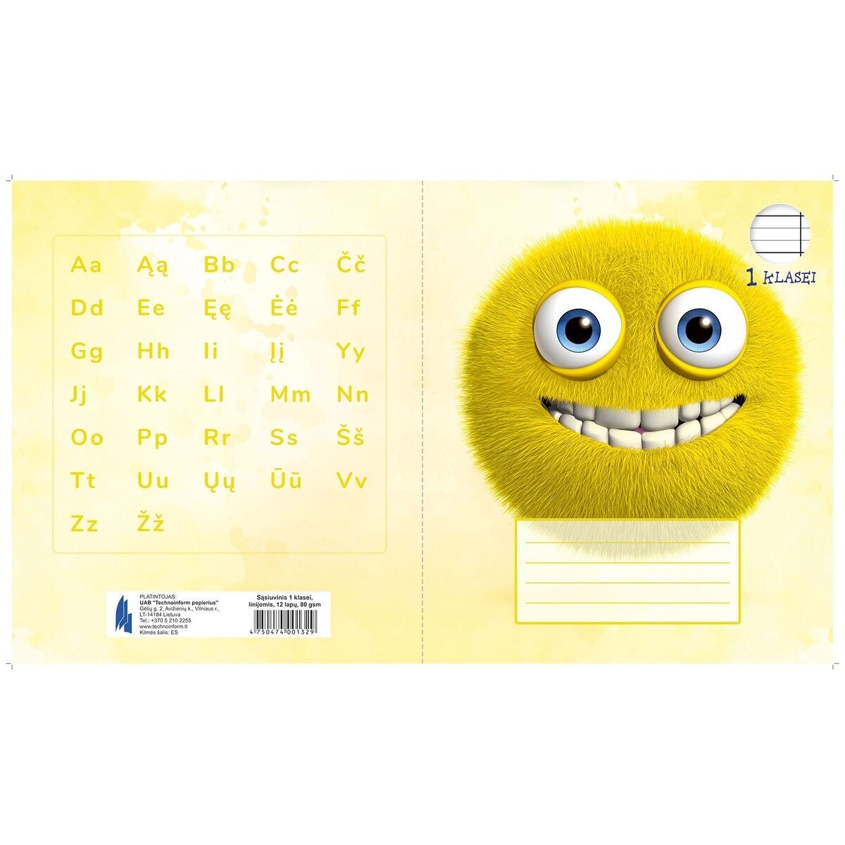 Sąsiuvinis TECHNOINFORM, 1 klasei, A5, 12 lapų, 80 gsm, linijomis Sąsiuvinis TECHNOINFORM, 1 klasei, A5, 12 lapų, 80 gsm, linijomis