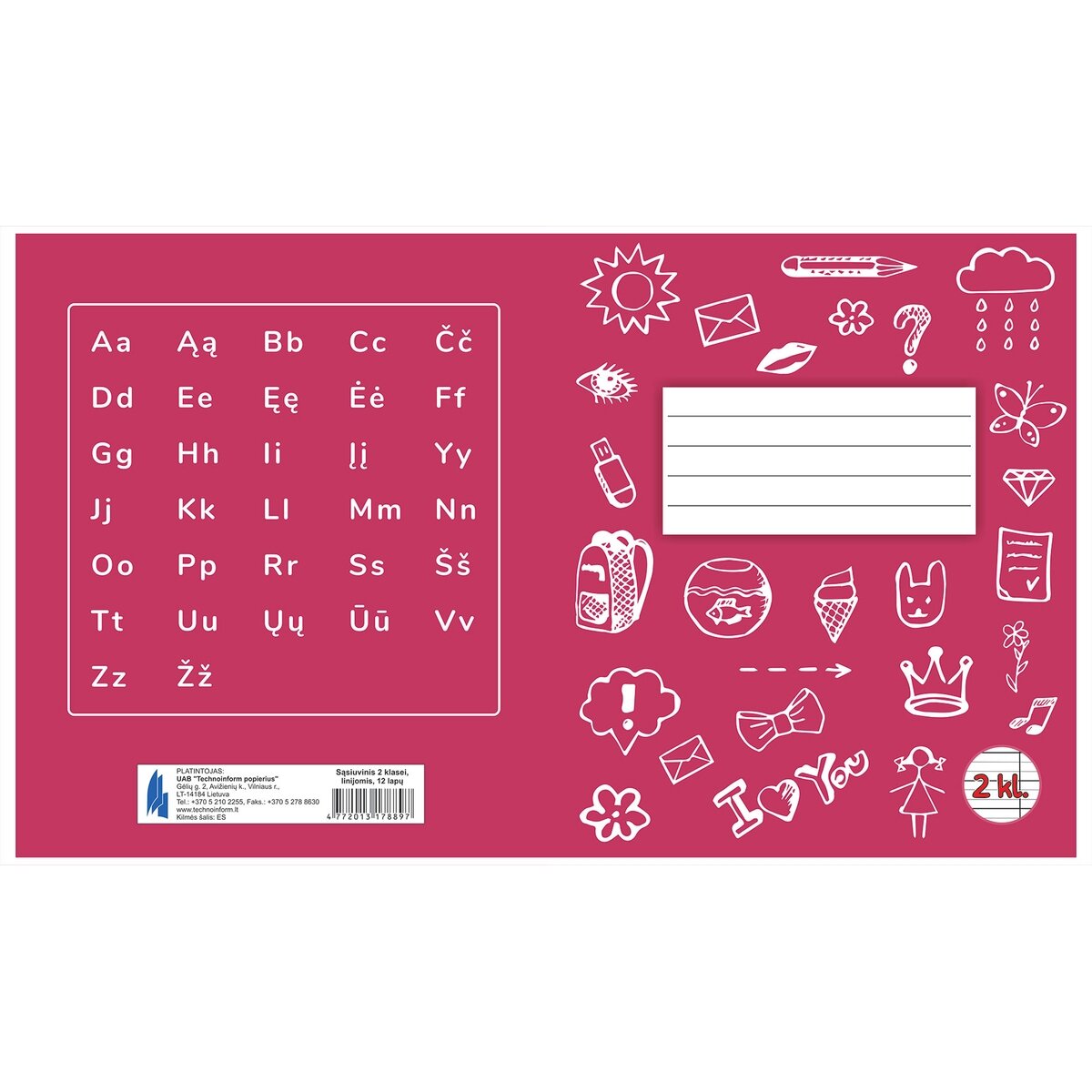 Sąsiuvinis TECHNOINFORM, 2 klasei, A5, 12 lapų, 70 gsm, linijomis