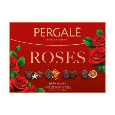 Saldainių rinkinys PERGALĖ Roses, su juoduoju šokoladu, 348 g Saldainių rinkinys PERGALĖ Roses, su juoduoju šokoladu, 348 g