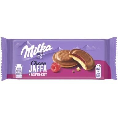 Sausainiai MILKA Jaffa, su aviečių skonio įdaru, 147 g