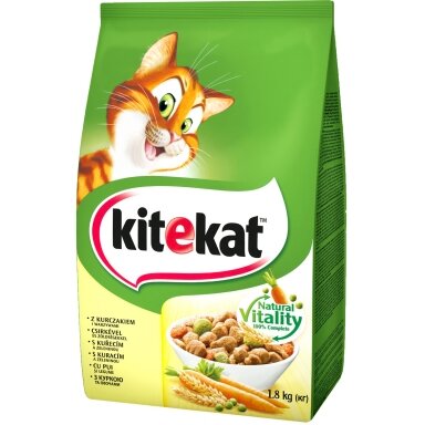 Sausas kačių ėdalas KITEKAT, su vištiena ir daržovėmis, 1,8 kg Sausas kačių ėdalas KITEKAT, su vištiena ir daržovėmis, 1,8 kg