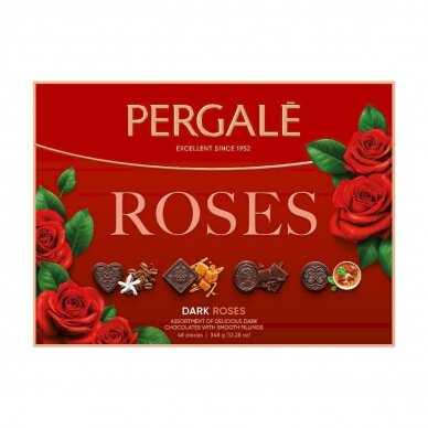 Saldainių rinkinys PERGALĖ Roses, su juoduoju šokoladu, 348 g