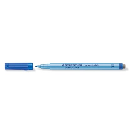 Sauso valymo koreguojamasis žymeklis STAEDTLER Lumocolor F, 0,6 mm brėžis, mėlyna sp. 2 Sauso valymo koreguojamasis žymeklis STAEDTLER Lumocolor F, 0,6 mm brėžis, mėlyna sp. 2