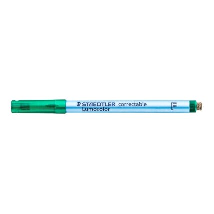 Sauso valymo koreguojamasis žymeklis STAEDTLER Lumocolor F, 0,6 mm brėžis, žalia sp. Sauso valymo koreguojamasis žymeklis STAEDTLER Lumocolor F, 0,6 mm brėžis, žalia sp.