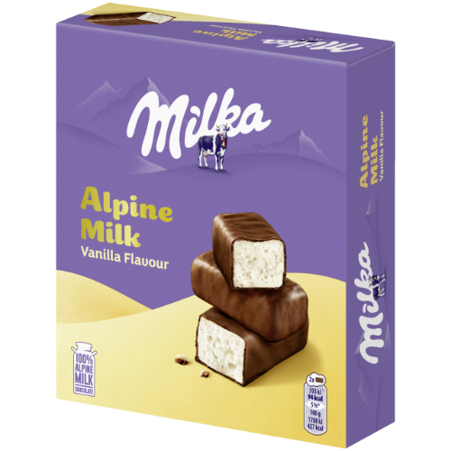 Saldainiai  MILKA MAM su puriu vanilės skonio įdaru iš Alpių pieno, 330 g