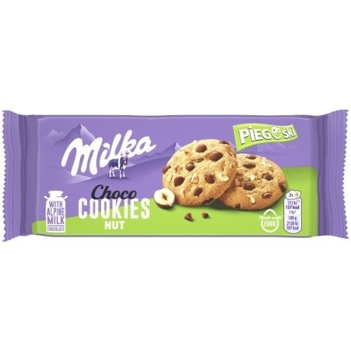 Sausainiai MILKA Choco, su lazdynų riešutų gabalėliais, 135 g