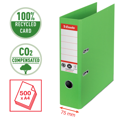 Segtuvas ESSELTE No1 CO2 Neutral, A4, kartoninis, 75 mm, žalia Segtuvas ESSELTE No1 CO2 Neutral, A4, kartoninis, 75 mm, žalia