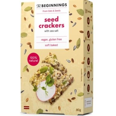Sėklų krekeriai THE BEGINNINGS, su jūros druska, 80g Sėklų krekeriai THE BEGINNINGS, su jūros druska, 80g