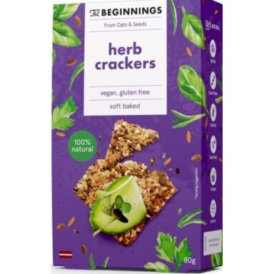 Sėklų krekeriai THE BEGINNINGS, su žolelėmis, 80g Sėklų krekeriai THE BEGINNINGS, su žolelėmis, 80g
