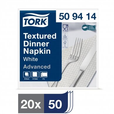 Servetėlės TORK Textured, 509414, 2 sl., 50 vnt., balta 1