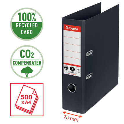 Segtuvas ESSELTE No1 CO2, Neutral A4, kartoninis, 75 mm, juoda Segtuvas ESSELTE No1 CO2, Neutral A4, kartoninis, 75 mm, juoda