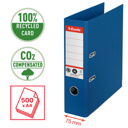 Segtuvas ESSELTE No1 CO2 Neutral, A4, kartoninis, 75 mm, mėlyna Segtuvas ESSELTE No1 CO2 Neutral, A4, kartoninis, 75 mm, mėlyna