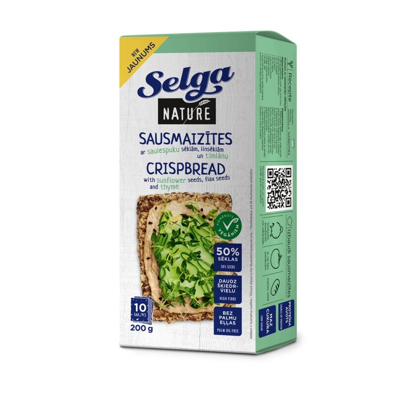 Sėklų duonos traškučiai SELGA, Nature, čiobrelių skonio, 200g Sėklų duonos traškučiai SELGA, Nature, čiobrelių skonio, 200g