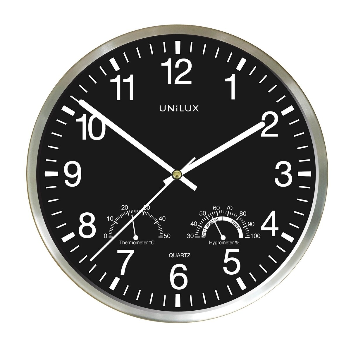 Sieninis laikrodis UNILUX WETTY 30cm, su termometru ir higrometru Sieninis laikrodis UNILUX WETTY 30cm, su termometru ir higrometru