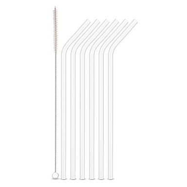 Šiaudeliai Glass, su šepetėliu, lenkti, borosilikatinis stiklas, D 8 mm, L 24 cm, 6 vnt Šiaudeliai Glass, su šepetėliu, lenkti, borosilikatinis stiklas, D 8 mm, L 24 cm, 6 vnt