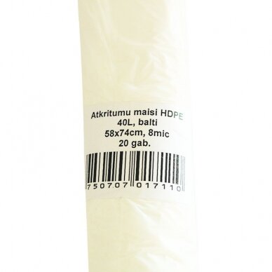 Šiukšlių maišai, 40 l, 20 vnt, HDPE, 8 mic, 58x74 cm, balti 2