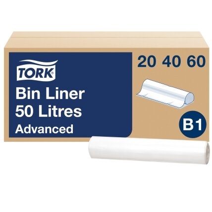 Šiukšlių maišai skirti TORK B1 šiukšliadėžėms, 50 L, 25 vnt, balti, 204060 Šiukšlių maišai skirti TORK B1 šiukšliadėžėms, 50 L, 25 vnt, balti, 204060