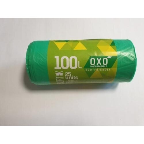 Šiukšlių maišai SORTEX, žali HDPE 100L 70x100cm 18 mkr 25vnt/rul.