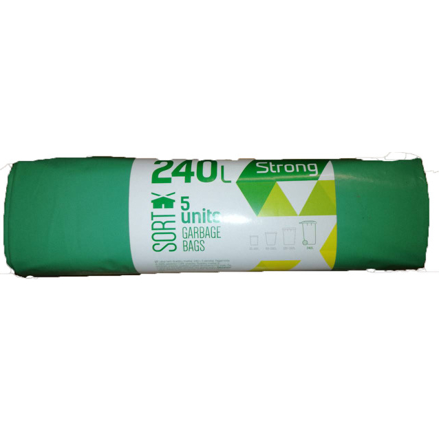 Šiukšlių maišai, LDPE, 240 l, 50 mk, 120 x 90 cm, tvirti, žali, 5 vnt. Šiukšlių maišai, LDPE, 240 l, 50 mk, 120 x 90 cm, tvirti, žali, 5 vnt.