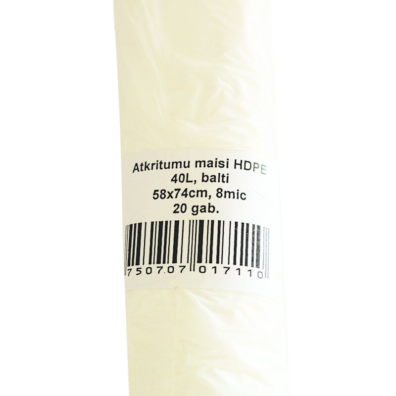Šiukšlių maišai, 40 l, 20 vnt, HDPE, 8 mic, 58x74 cm, balti 2 Šiukšlių maišai, 40 l, 20 vnt, HDPE, 8 mic, 58x74 cm, balti 2