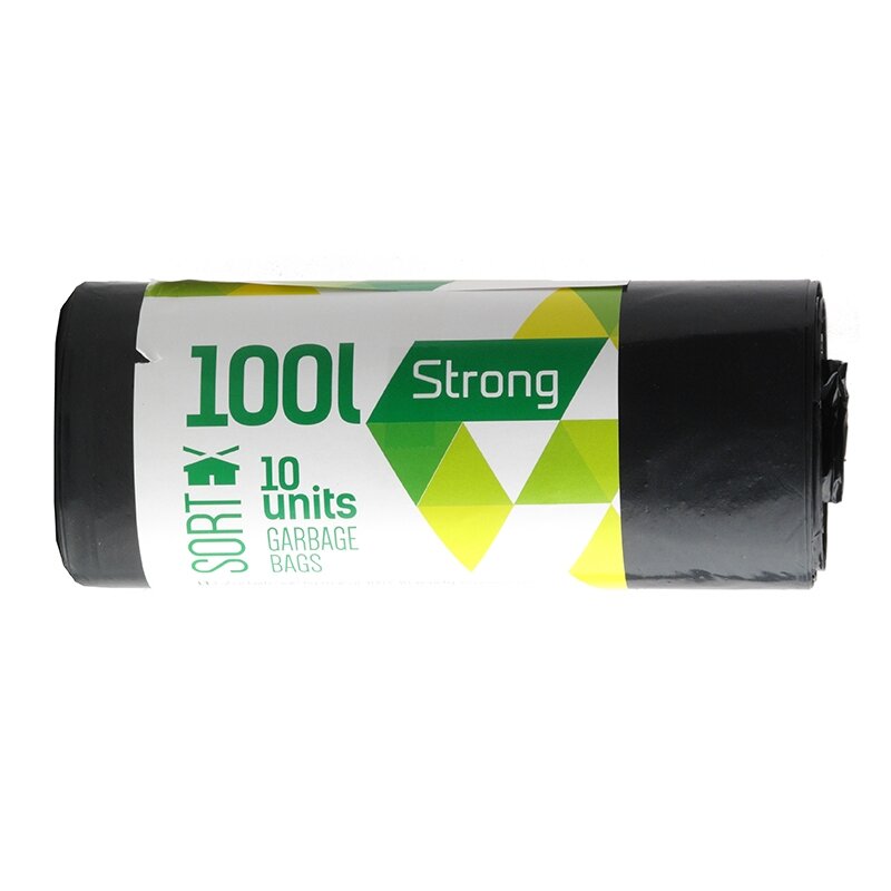 Šiukšlių maišai SORTEX, 100 l, 35 mikr, LDPE, 70 x 90 cm, 10 vnt., juodos sp.