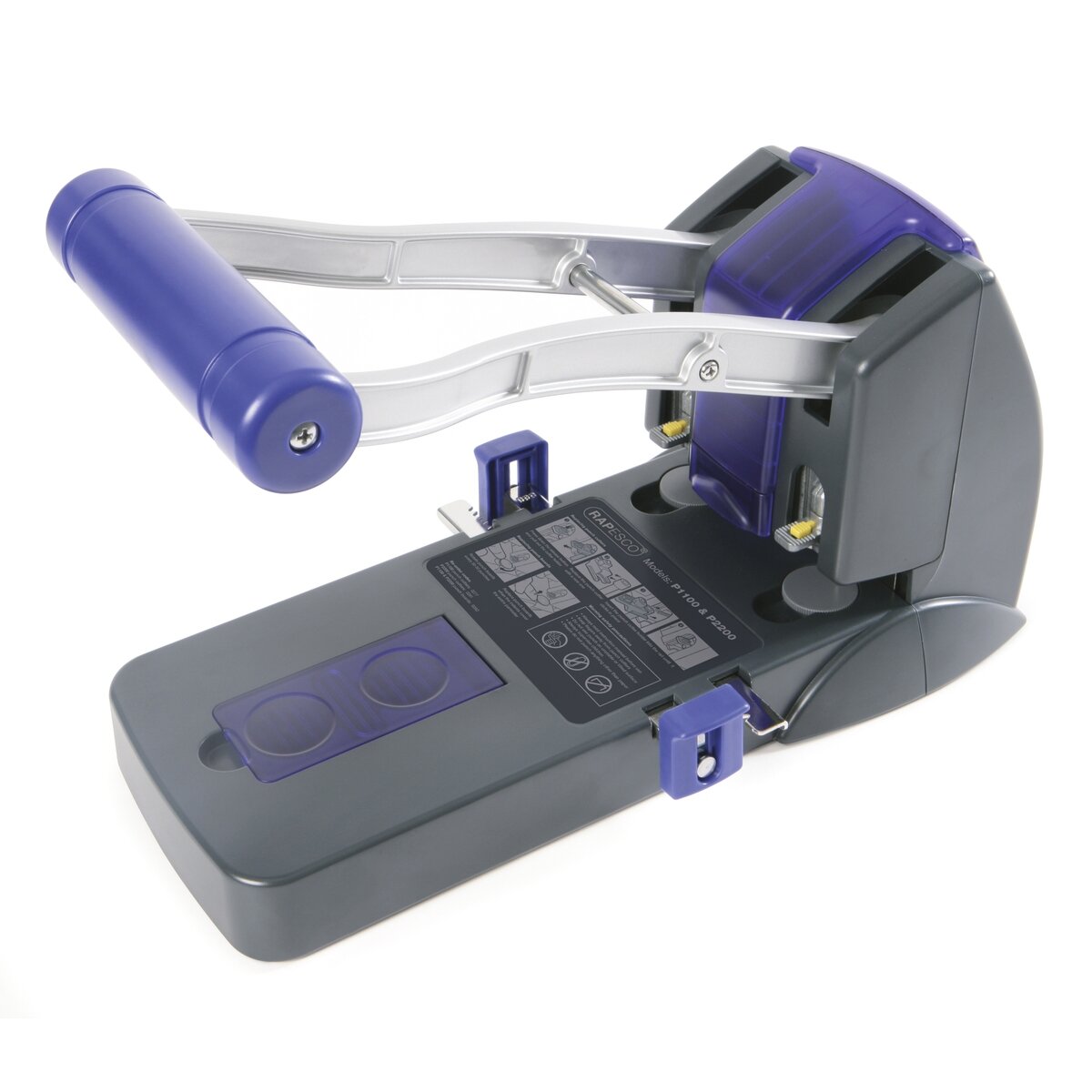 Skylmuša RAPESCO Eco P2200, 2 skylių, 150 lapų, juoda/violetinė Skylmuša RAPESCO Eco P2200, 2 skylių, 150 lapų, juoda/violetinė