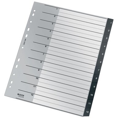 Skiriamieji lapai Leitz Recycle, 1-12, A4 MAXI, PP, juodos salvos