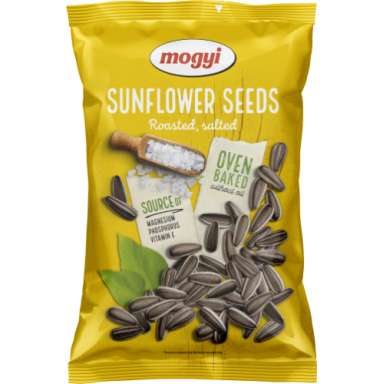 Skrudintos saulėgrąžų sėklos MOGYI, sūdytos, geltonas pakelis, 150 g Skrudintos saulėgrąžų sėklos MOGYI, sūdytos, geltonas pakelis, 150 g