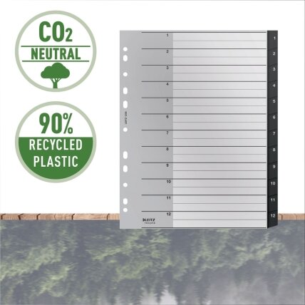 Skiriamieji lapai Leitz Recycle, 1-12, A4 MAXI, PP, juodos salvos 1