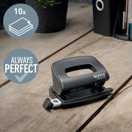 Skylmuša Leitz NeXXt Recycle Mini, 10 lapų, juoda 1 Skylmuša Leitz NeXXt Recycle Mini, 10 lapų, juoda 1