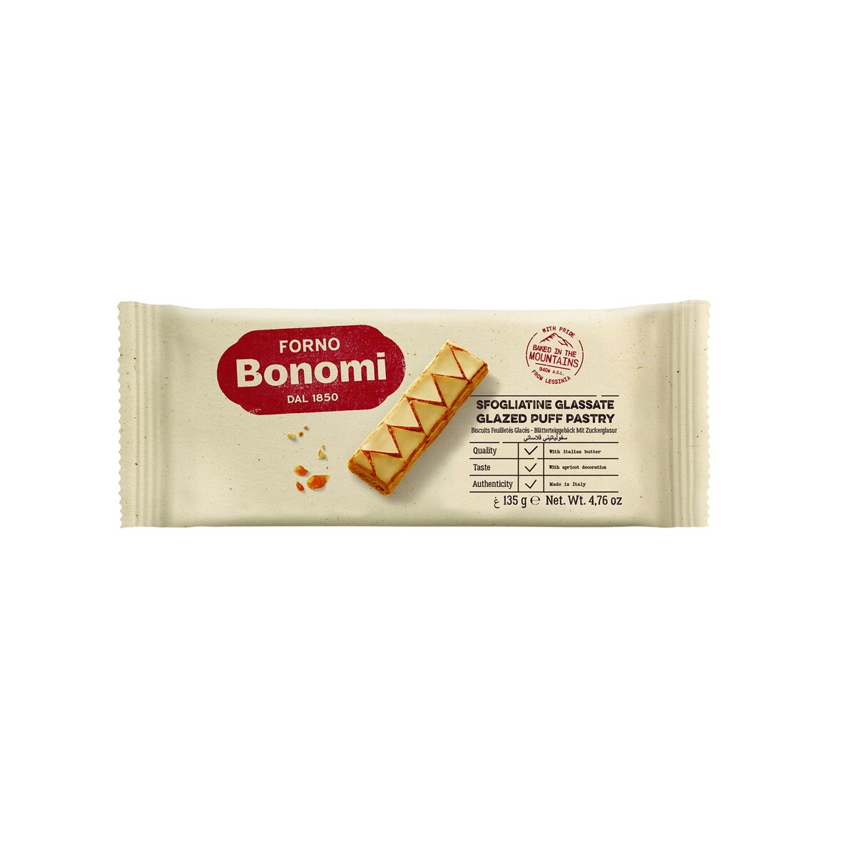 Sluoksniuotos tešlos sausainiai FORNO BONOMI, glaistyti, 135 g