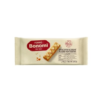 Sluoksniuotos tešlos sausainiai FORNO BONOMI, glaistyti, 135 g Sluoksniuotos tešlos sausainiai FORNO BONOMI, glaistyti, 135 g