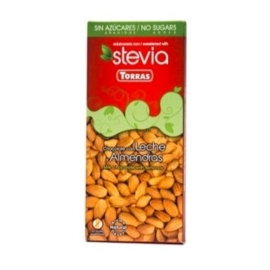 Šokoladas STEVIA, pieniškas su migdolais, 125 g Šokoladas STEVIA, pieniškas su migdolais, 125 g