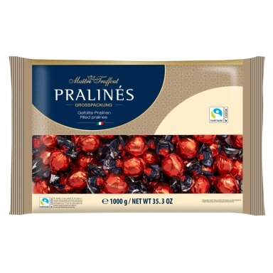 Šokoladiniai saldainiai PRALINES, red/gold, su lazdyno riešutų kremu, 1 kg Šokoladiniai saldainiai PRALINES, red/gold, su lazdyno riešutų kremu, 1 kg