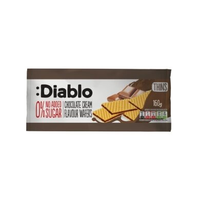 Šokoladiniai vafliai, DIABLO, be cukraus, 150g Šokoladiniai vafliai, DIABLO, be cukraus, 150g