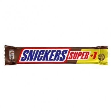 Šokoladinis batonėlis SNICKERS Super + 1, su nugos bei karamelės įdaru ir skrud. žemės rieš.,112,5g