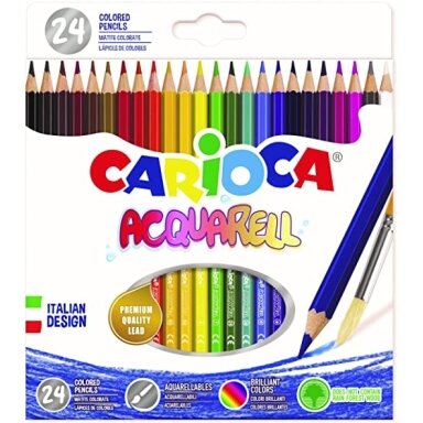 Spalvoti pieštukai CARIOCA, šešiabriauniai, akvareliniai, 24 vnt. Spalvoti pieštukai CARIOCA, šešiabriauniai, akvareliniai, 24 vnt.