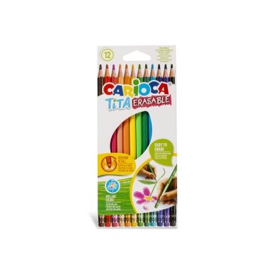 Spalvoti pieštukai CARIOCA TITA, ištrinami su trintuku, 12 spalvų Spalvoti pieštukai CARIOCA TITA, ištrinami su trintuku, 12 spalvų