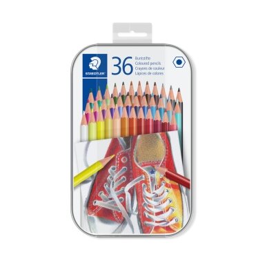 Spalvoti pieštukai STAEDTLER, šešiabriauniai, metalinėje dėžutėje, 36 vnt. Spalvoti pieštukai STAEDTLER, šešiabriauniai, metalinėje dėžutėje, 36 vnt.
