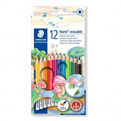 Spalvoti pieštukai, ištrinami, su trintuku STAEDTLER NORIS CLUB, 12 spalvų 1