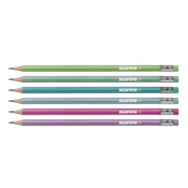 Spalvoti pieštukai KORES GRAFITOS STYLE su trintuku, tribriauniai, 6 metalizuotos spalvos 2
