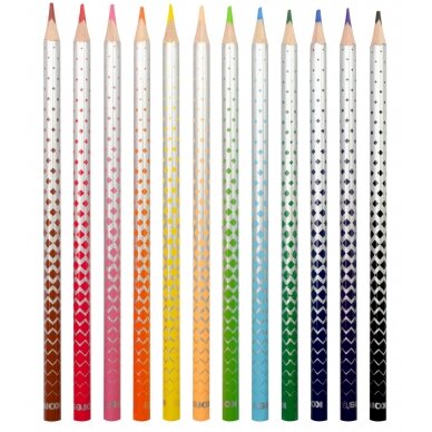 Spalvoti pieštukai KORES KOLORES MAGIK, tribriauniai, 3mm, ištrinami, 12 spalvų + trintukas 2