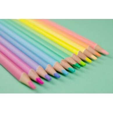 Spalvoti pieštukai KORES KOLORES PASTEL, tribriauniai, 3mm, 12 pastelinių spalvų 3