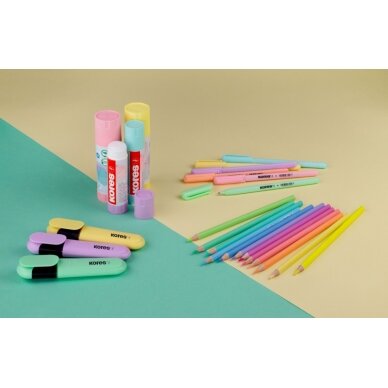 Spalvoti pieštukai KORES KOLORES PASTEL, tribriauniai, 3mm, 12 pastelinių spalvų 4