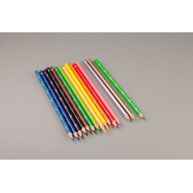 Spalvoti pieštukai KORES KOLORES STYLE, tribriauniai, 3mm, 15 spalvų (2 metalizuotos spalvos ir 1 neoninė) 4