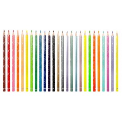 Spalvoti pieštukai KORES KOLORES STYLE, tribriauniai, 3mm, 26 spalvos (6 metalizuotos, 4 pastelinės 1