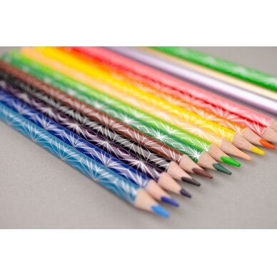 Spalvoti pieštukai KORES KOLORES STYLE, tribriauniai, 3mm, 26 spalvos (6 metalizuotos, 4 pastelinės 3