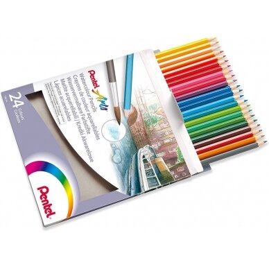 Spalvoti pieštukai PENTEL ARTS, akvareliniai 24 spalvų 2